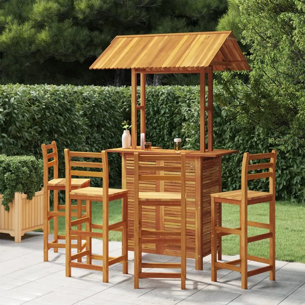 5 pcs conjunto de bar para jardim madeira de acácia maciça