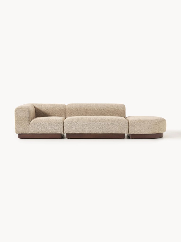 Chaise longue modular em teddy-bouclé com banco Natalie