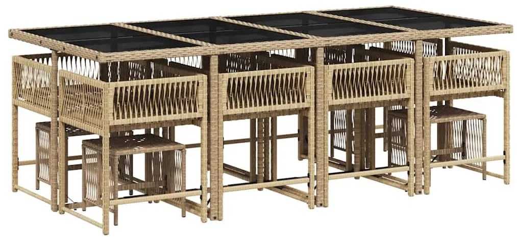 13 pcs conj. jantar jardim c/ almofadões vime PE bege misturado