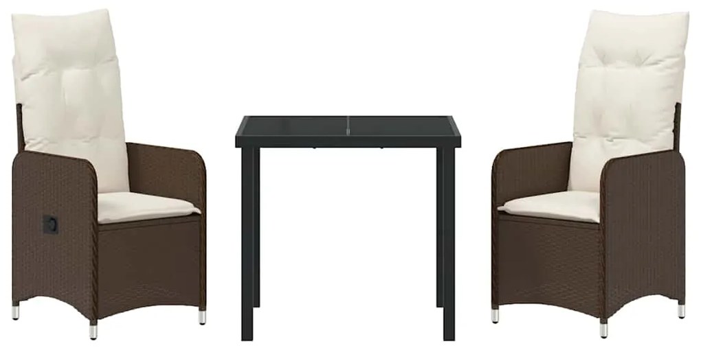 Conjunto de Jantar de Jardim 3 Peças com Almofadas Castanho Rattan Sin
