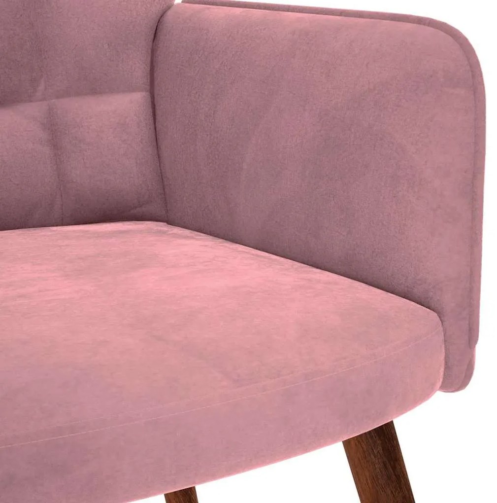 Cadeira de descanso com banco veludo rosa