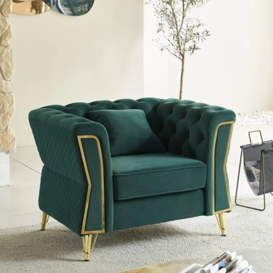 POLTRONA EMY COM ALMOFADA 104X83X76 CM VERDE E DOURADO
