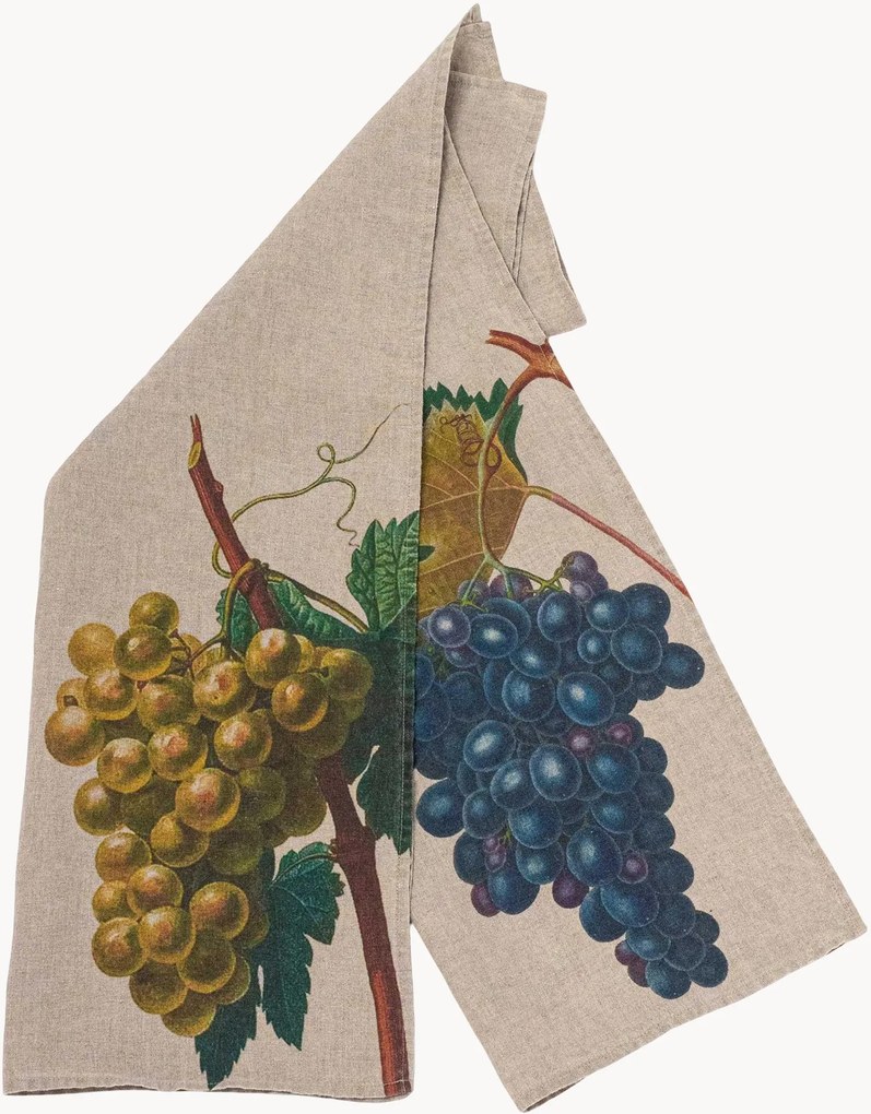 Toalhas de cozinha em linho Black & White Grapes, conjunto de 2