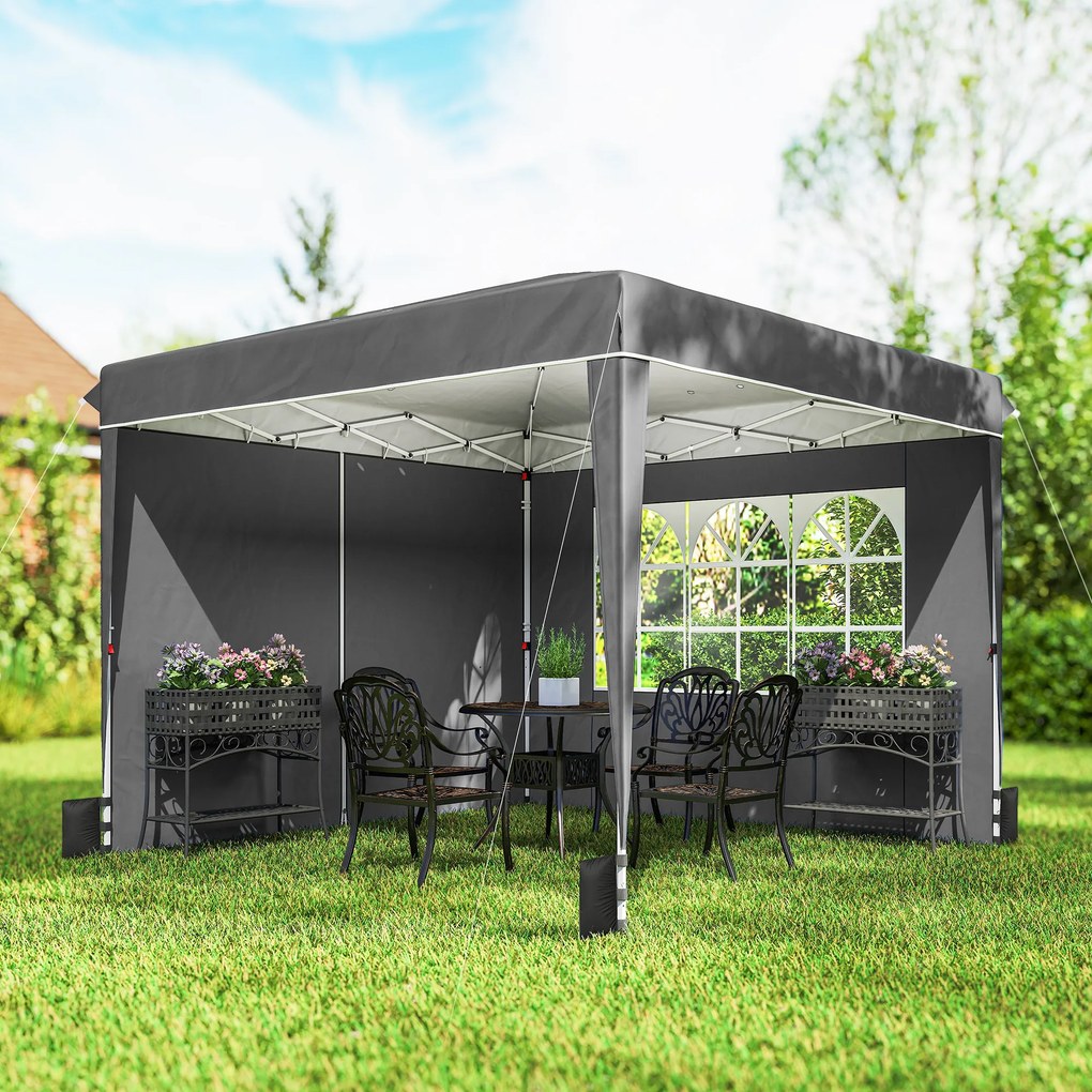 Tenda de jardim para exterior 3x3 m, tenda dobrável com paredes laterais, proteção UV 50+, saco de transporte, cinzento