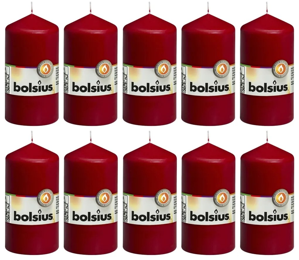 428078 Bolsius Velas cilíndricas 10 pcs 120x58 mm vermelho tinto