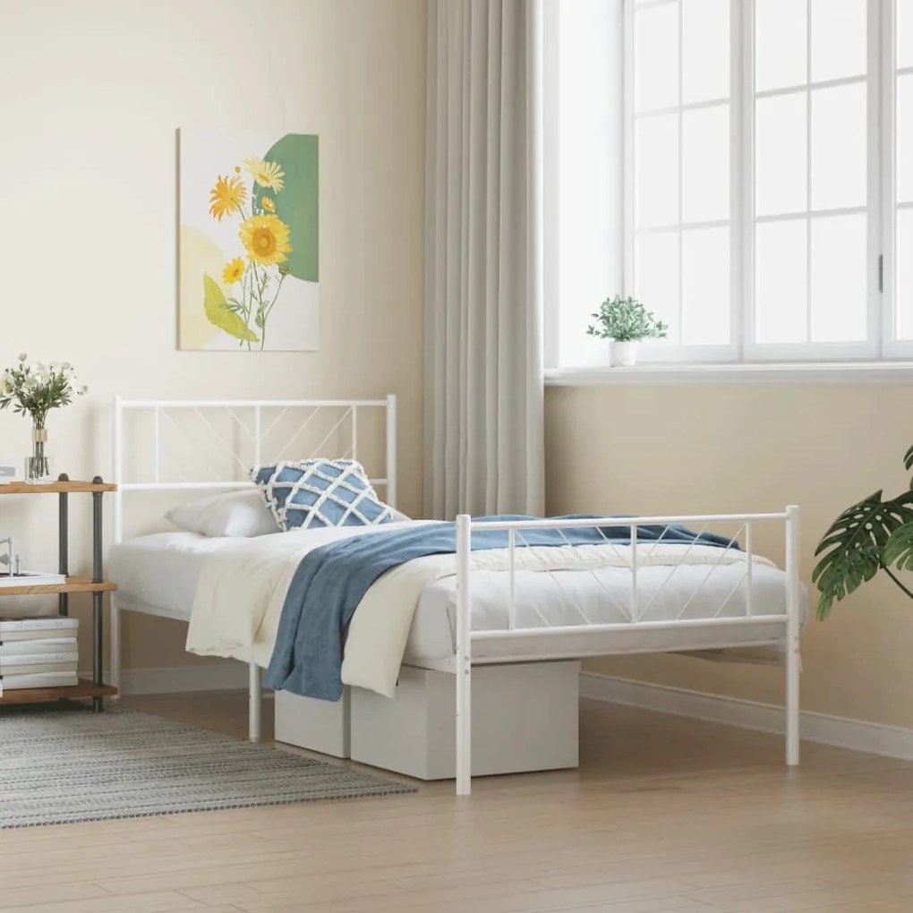 Estrutura de cama com cabeceira e pés 75x190 cm metal branco