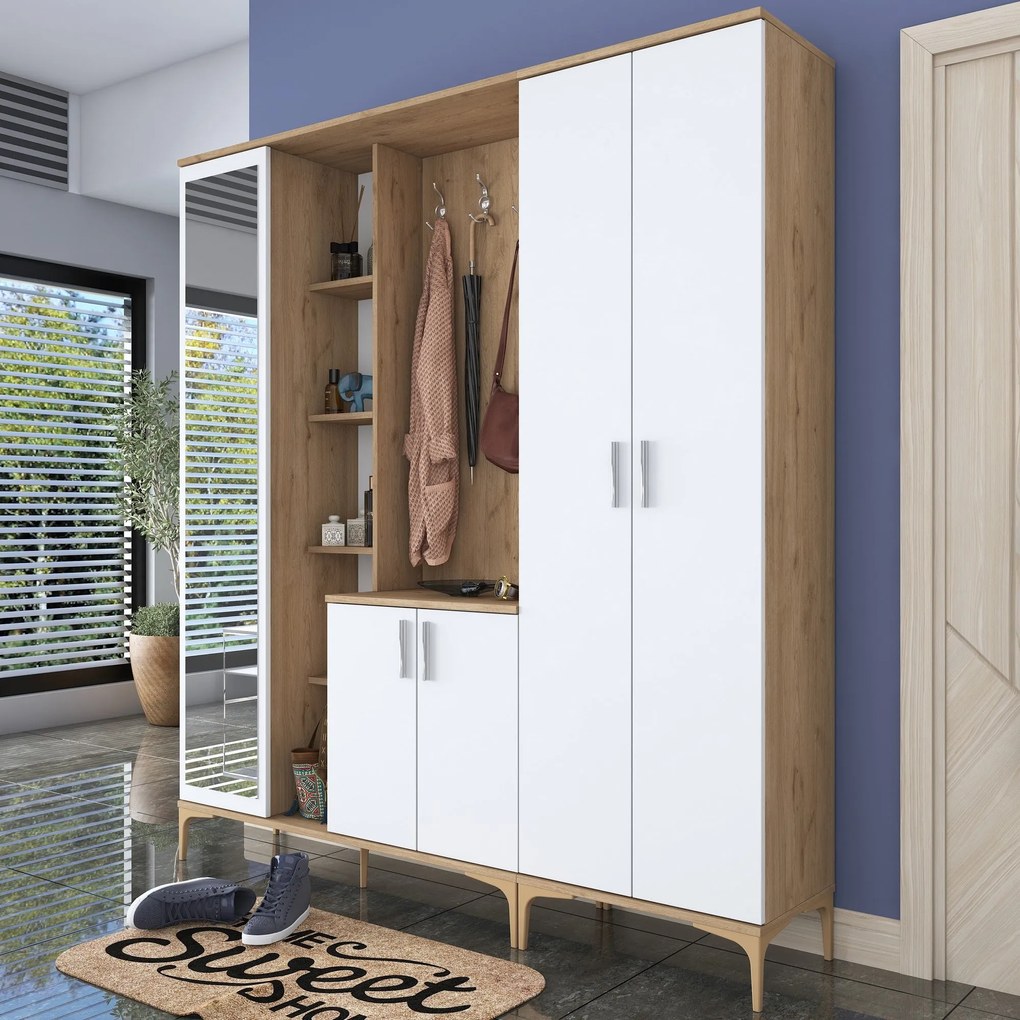 Hall Stand EA131 – Nogueira Branco – 180x198,6x37,5 cm