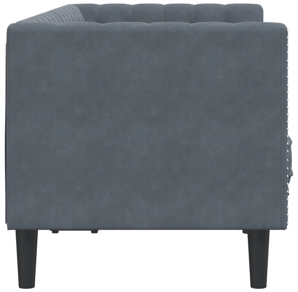 Sofá chesterfield com rolos 2 lugares veludo cinzento-escuro