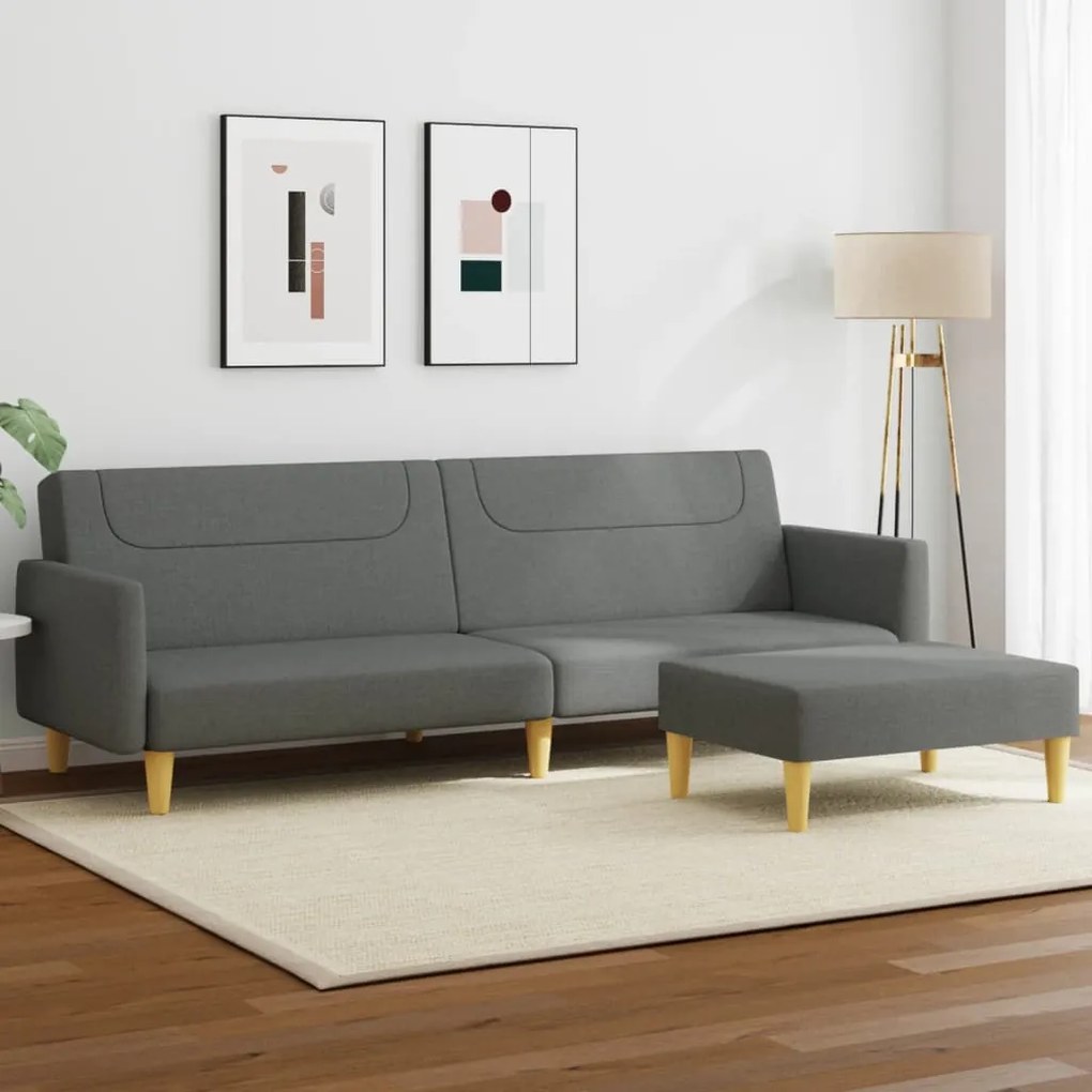 vidaXL Sofá-cama de 2 lugares c/ apoio de pés tecido cinzento-escuro
