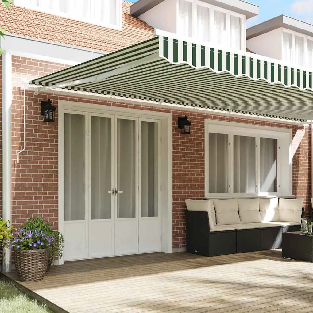 Toldo Retrátil Manual Verde e Branco 600x300 cm
