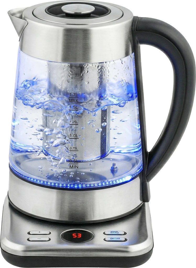 Chaleira elétrica, 1,7 L, aquecimento rápido de 2200 W com termostato Strix, infusor de chá, função de manutenção do calor