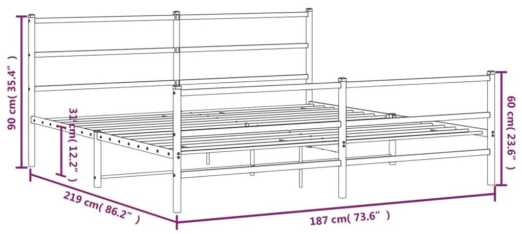 Estrutura de cama com cabeceira e pés 183x213 cm metal branco