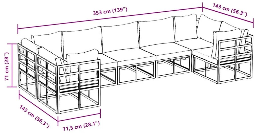 Conjunto de Sofá de Jardim 7 pcs Preto Alumínio