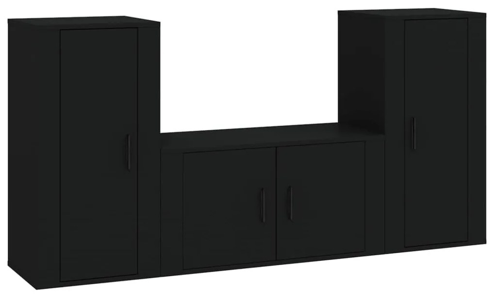 Conjunto de 3 Móveis de Parede para TV Flix - Preto - Design Moderno