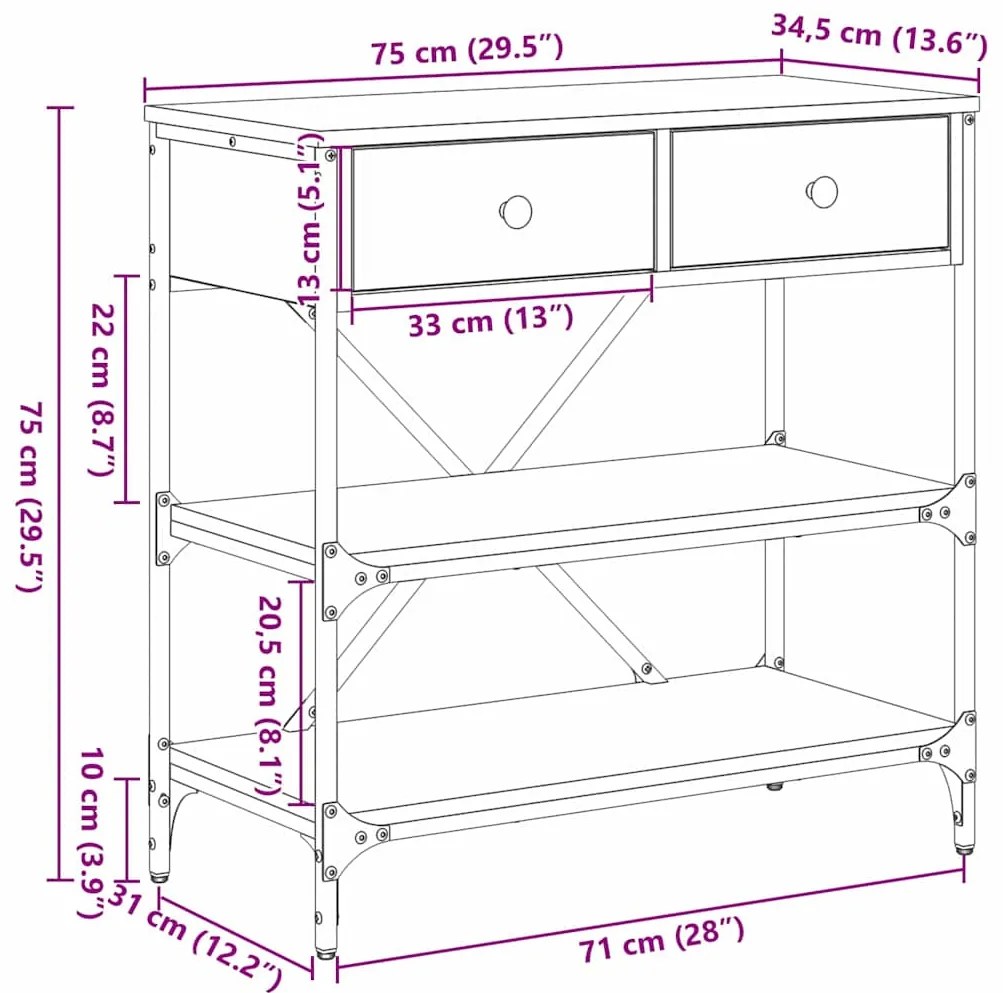Mesa de Console Carvalho Artesanal 75x34.5x75 cm Madeira Engenheirada