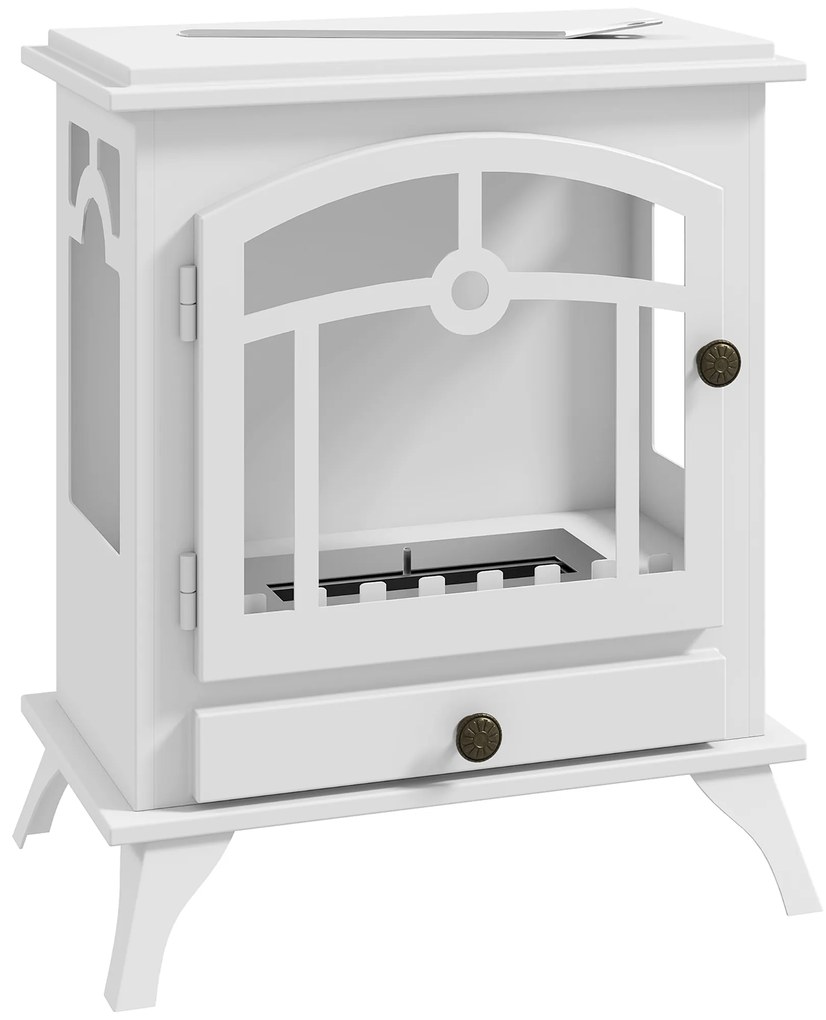 Lareira de Bioetanol com Depósito de 1,2 L e Extinguidor de Aço Inoxidável Tempo de Combustão 3H 45x28x54 cm Branco