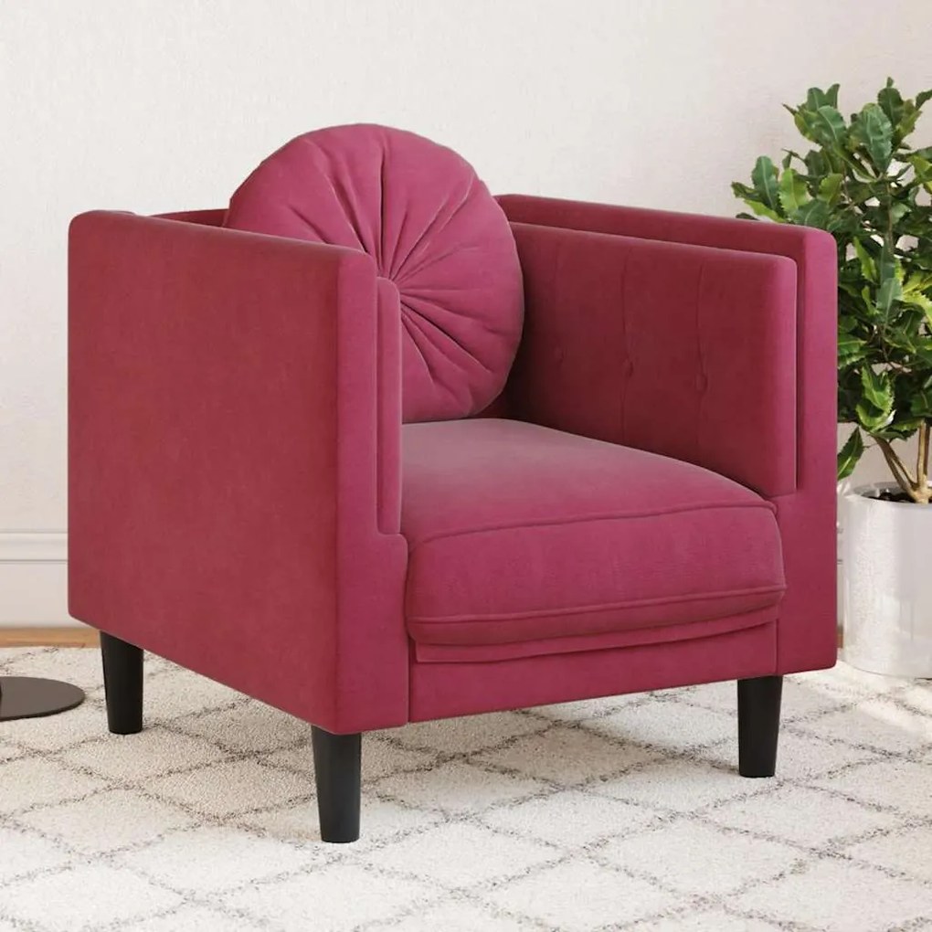 vidaXL Poltrona com almofadão veludo vermelho tinto