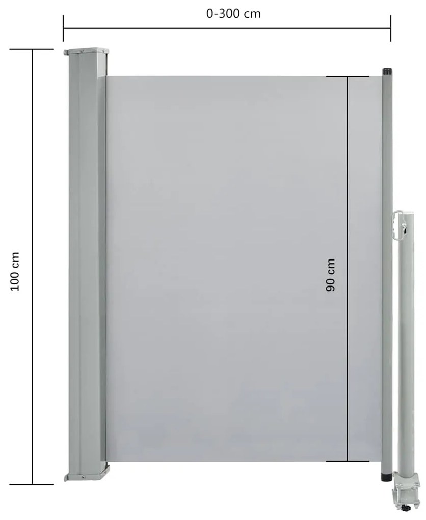Toldo lateral retrátil para pátio 100x300 cm cinzento