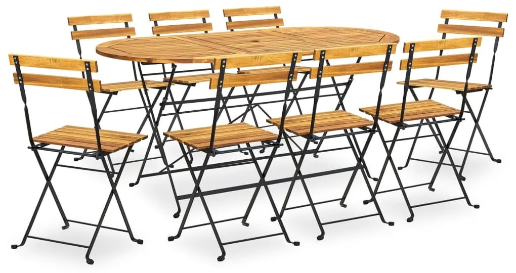 9 pcs conjunto de jantar dobrável p/ exterior acácia maciça
