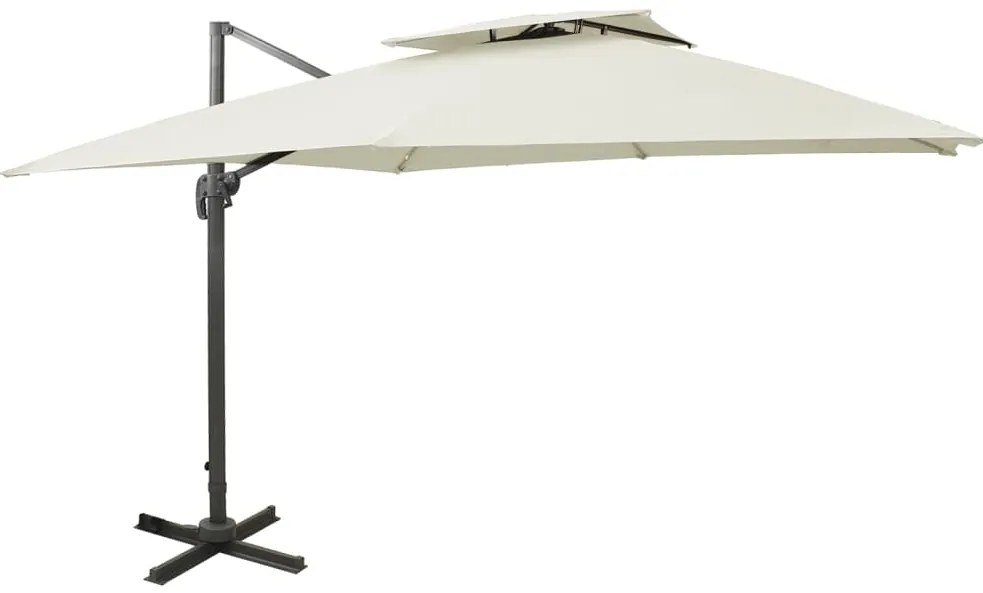 Guarda-sol de jardim cantilever c/ toldo duplo 300x300 cm areia