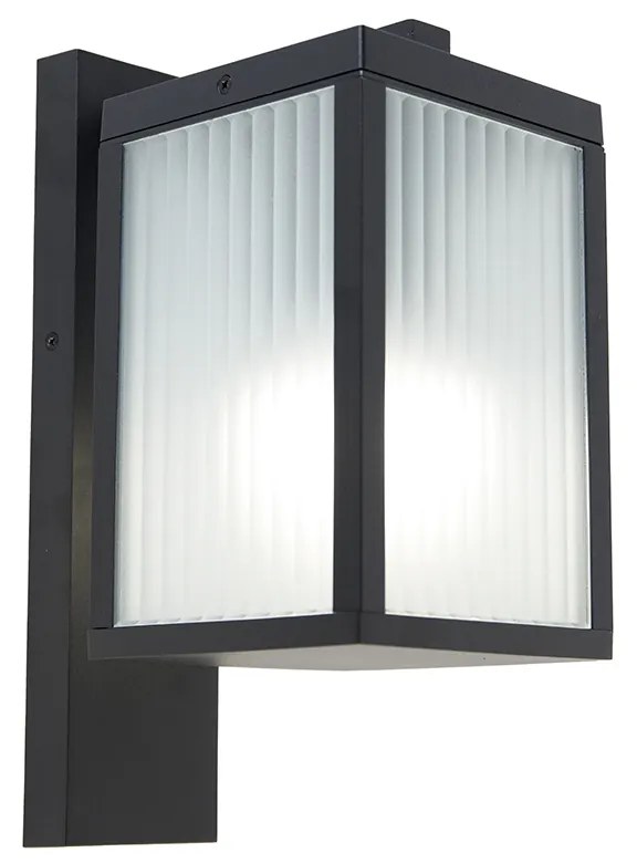 LED Lanterna de parede inteligente para exterior preta com vidro canelado incluindo WiFi A60 - Charlois Moderno