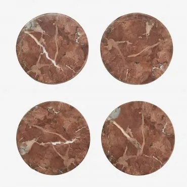 Pack De 4 Porta-copos Redondos Ø10 Cm Em Mármore Valtris Mármore Vermelho Chigan - Sklum