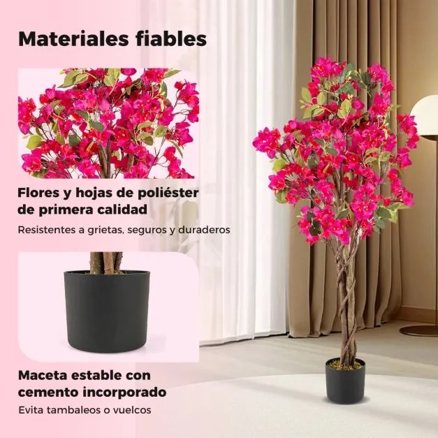 Conjunto 2 Árvores de buganvílias artificiais 120 cm Planta de jardim falsa decorativa em vaso com flores vermelho