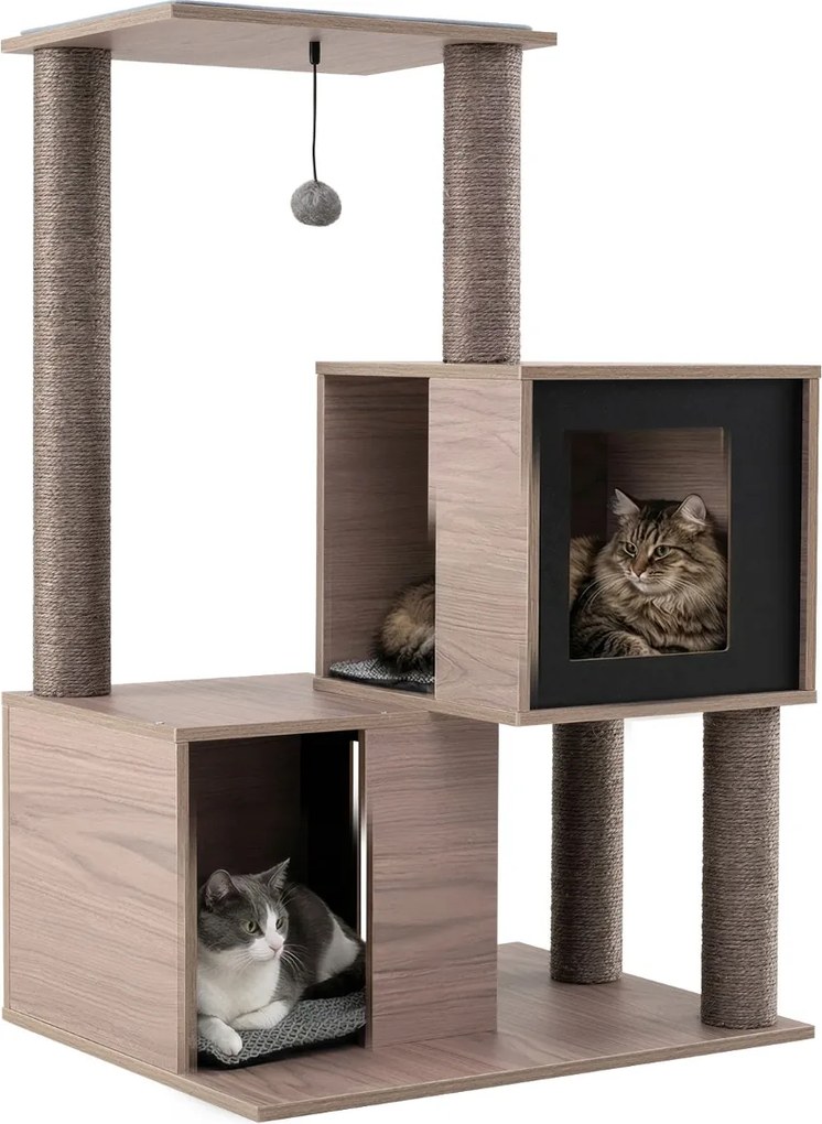 Arranhador para Gatos Interior 60 x 48 x 93 cm Multinível com Poste de Sisal Cinza e Preto