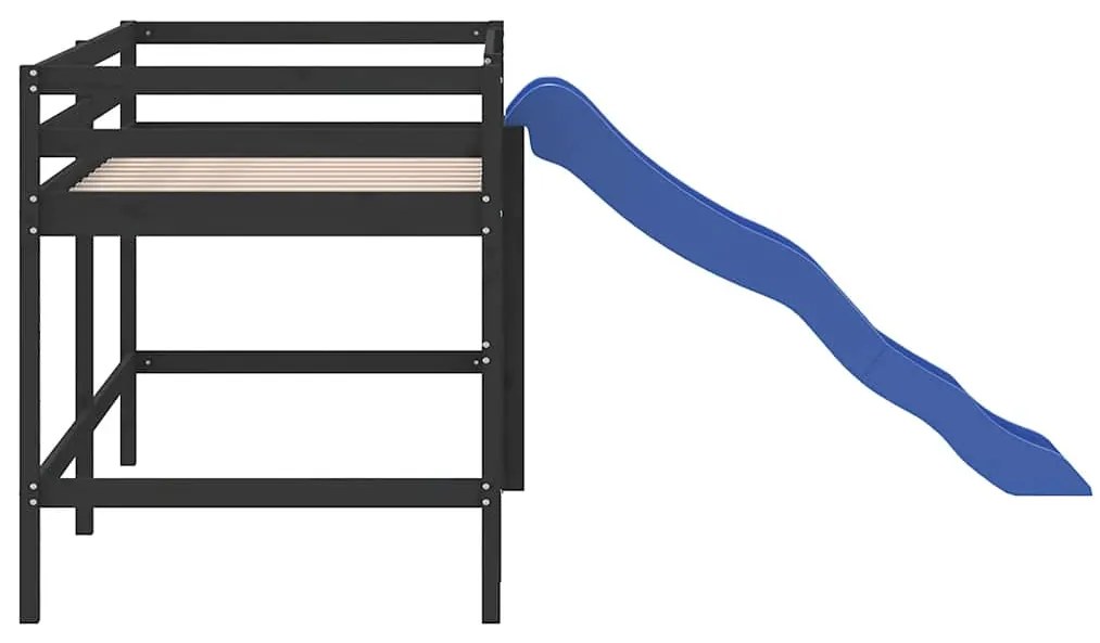 Cama alta p/ criança c/ escorrega 80x200 cm pinho maciço preto