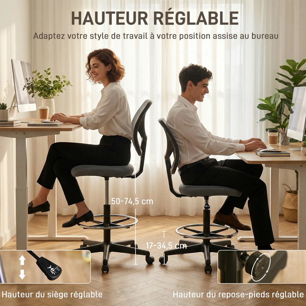 Cadeira de escritório ergonómica, com apoio para os pés, cadeira de desenho em malha, altura ajustável, cinzento escuro