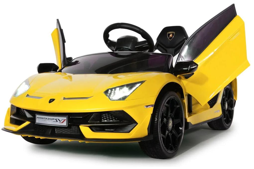 Carro elétrico Infantil a bateria Lamborghini Aventador SVJ amarelo 12V Controlo remoto 2,4GHz