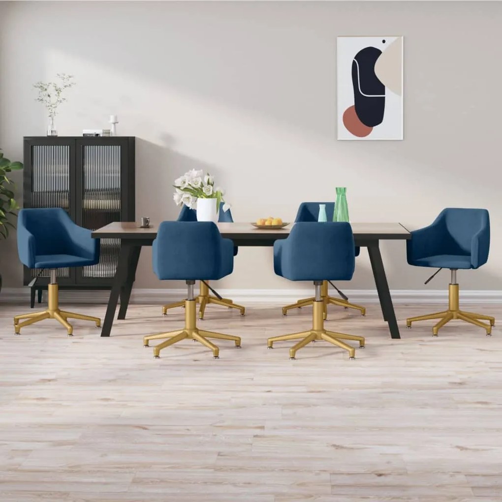 vidaXL Cadeiras de jantar giratórias 6 pcs veludo azul