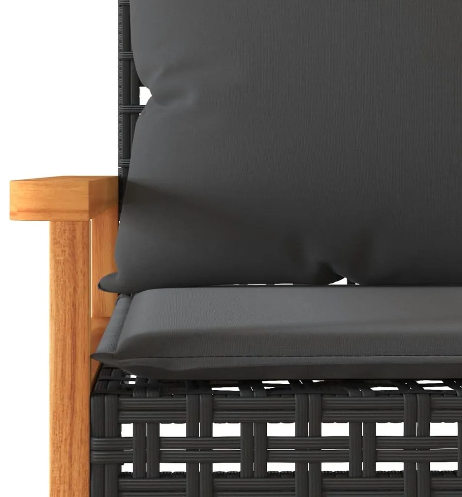 4 pcs conjunto lounge de jardim c/ almofadões vime PE preto