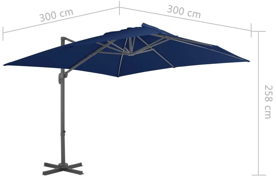 Guarda-sol jardim cantilever c/ poste alumínio 3x3 m azul ciano