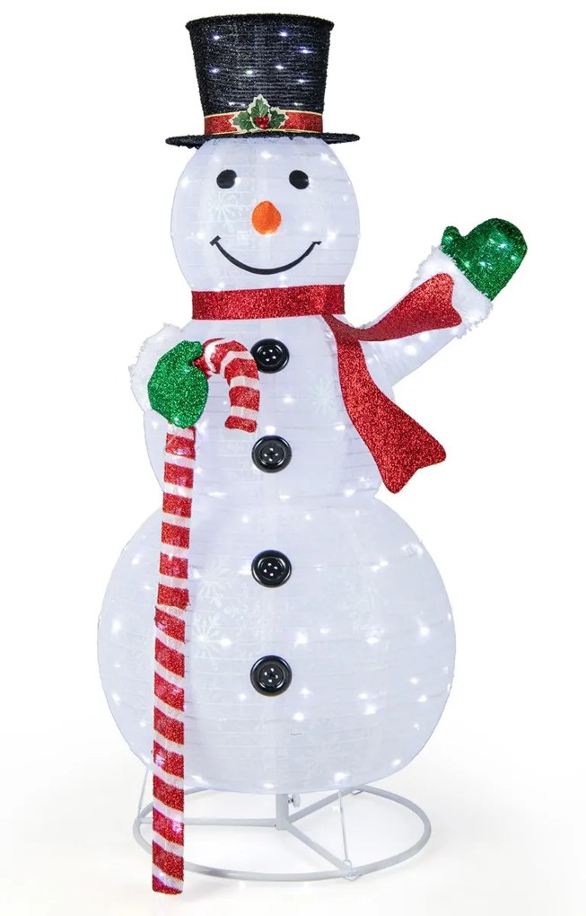 Decoração natal de boneco de neve de 150 cm com 180 luzes LED Chapéu e cachecol de festa