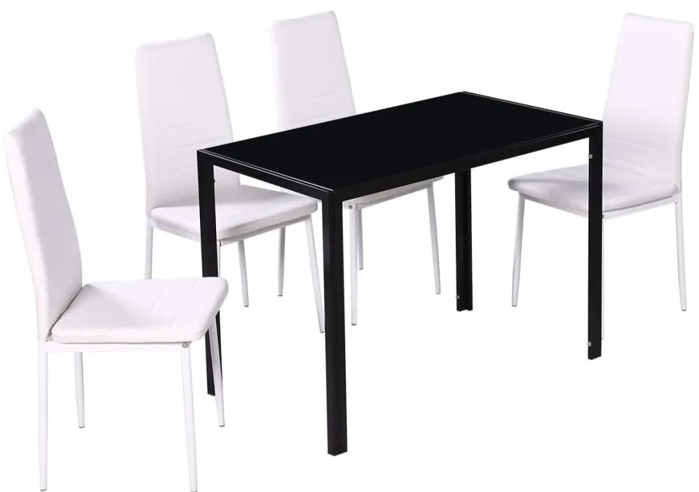 Conjunto mesa de jantar 5 pcs preto e branco