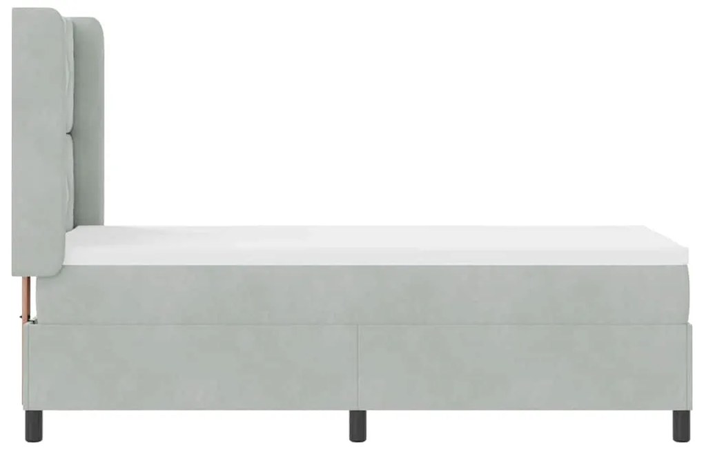 Cama Box com Colchão &amp; Luz LED Cinza Claro 80x200 cm Veludo