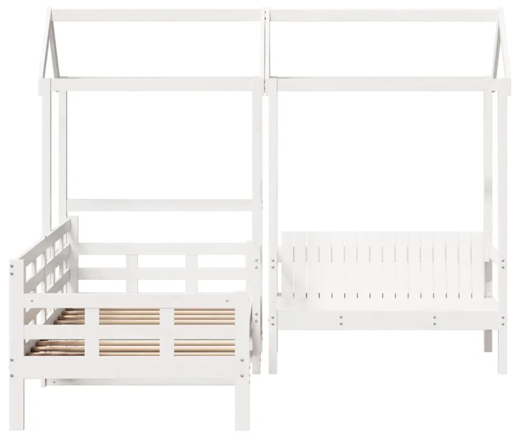 Conj. sofá-cama e banco c/ telhado 90x200cm pinho maciço branco