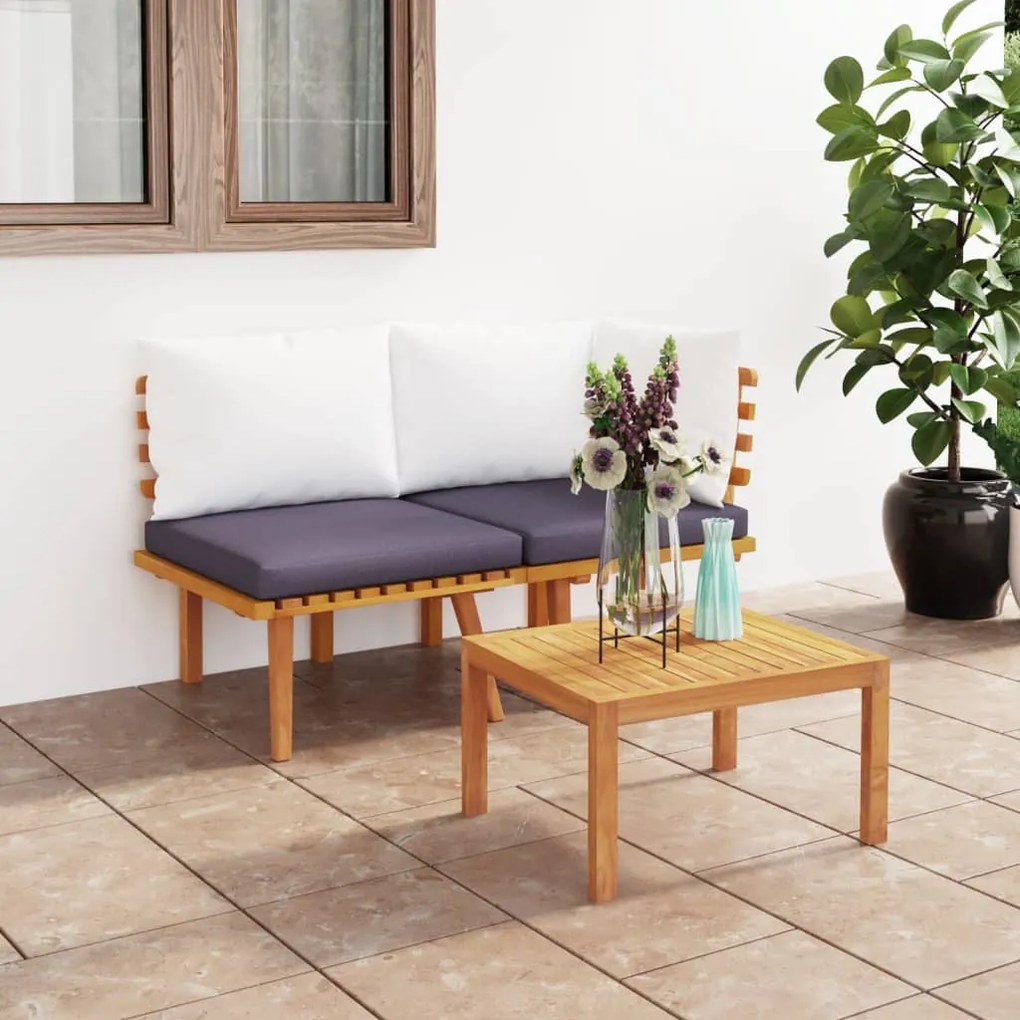 vidaXL 2 pcs conjunto lounge de jardim c/ almofadões acácia maciça