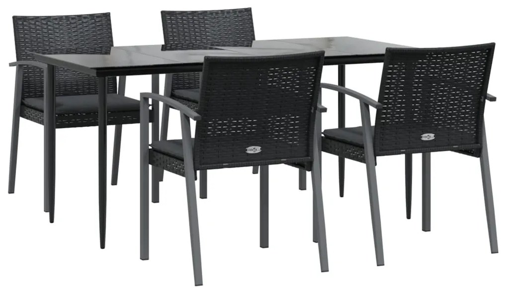 5 pcs conjunto de jantar p/ jardim c/ almofadões vime PE e aço