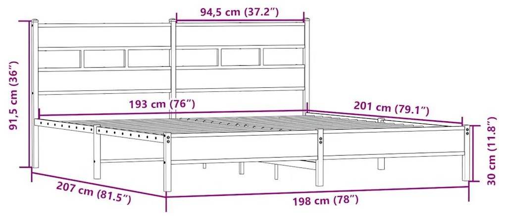 Estrutura de cama sem colchão 193x203cm metal carvalho sonoma