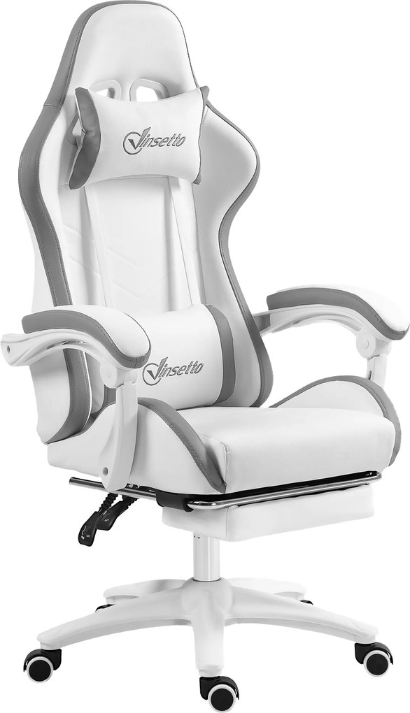 Cadeira de gaming ergonómica com encosto reclinável até 135° e apoio lombar, 65 x 65 x 121-129 cm, branca
