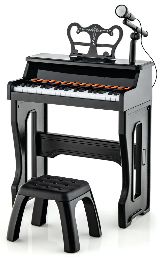 Piano musical de 37 teclas com microfone, teclado de piano infantil com suporte de música removível - vermelho