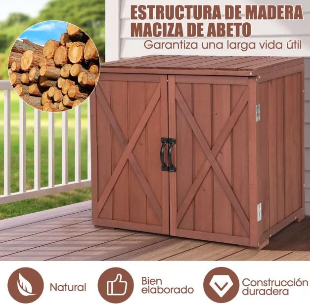 Armário de armazenamento em madeira de abeto para jardim  77x56x72 cm com portas duplas Castanho