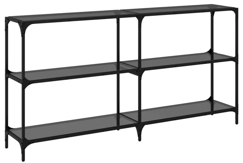 Mesa consola com tampo em vidro preto 158,5x30x81 cm aço
