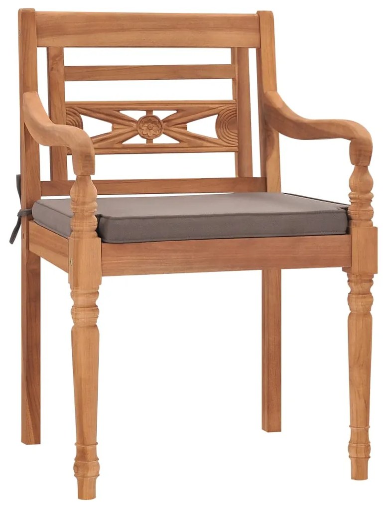 3pcs conj.jantar p/jardim c/almofadões cinza-escuro teca maciça