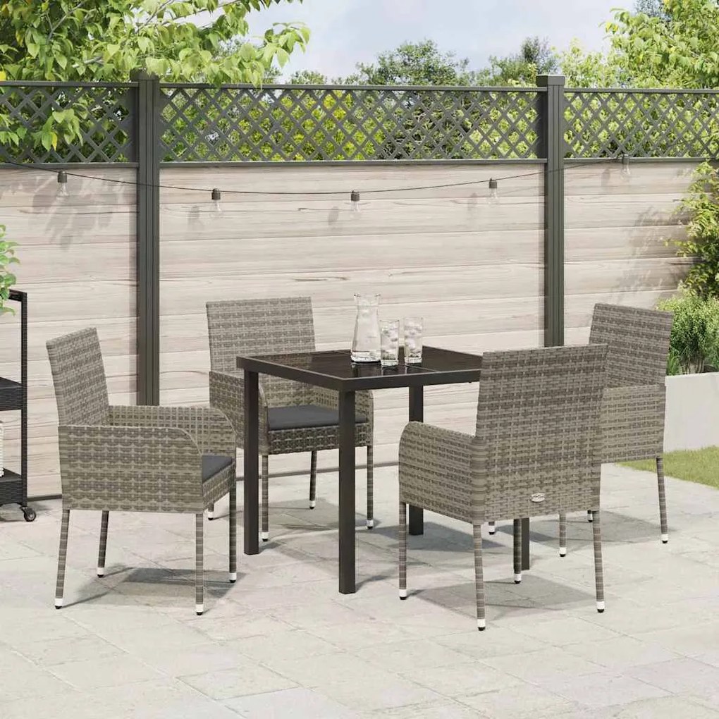 Conjunto de Jantar de Jardim com 5 Peças e Almofadas Cinza Polirattan