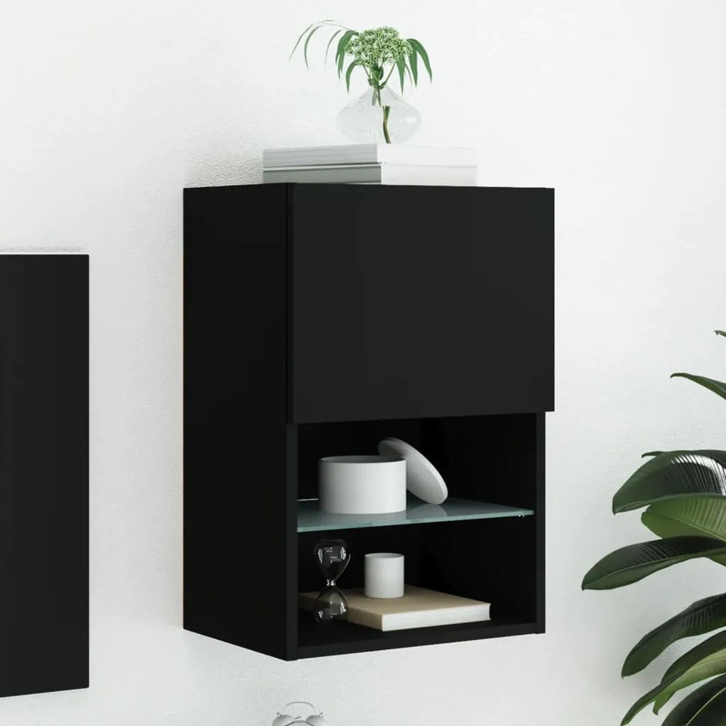 Móvel de TV com luzes LED 40,5x30x60 cm preto
