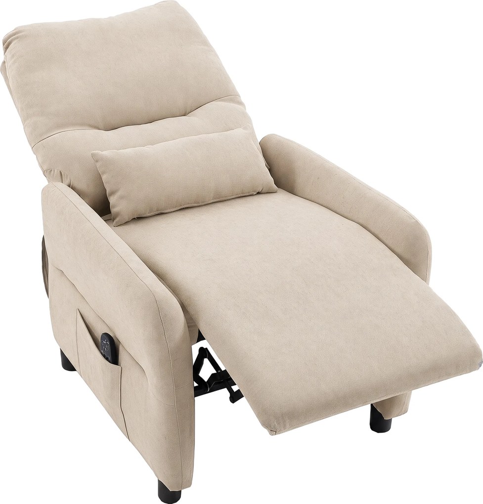 HOMCOM Poltrona relax com massagem &amp; aquecimento, função reclinável, 2 bolsos laterais e apoio de pés extensível, Bege | Aosom Portugal