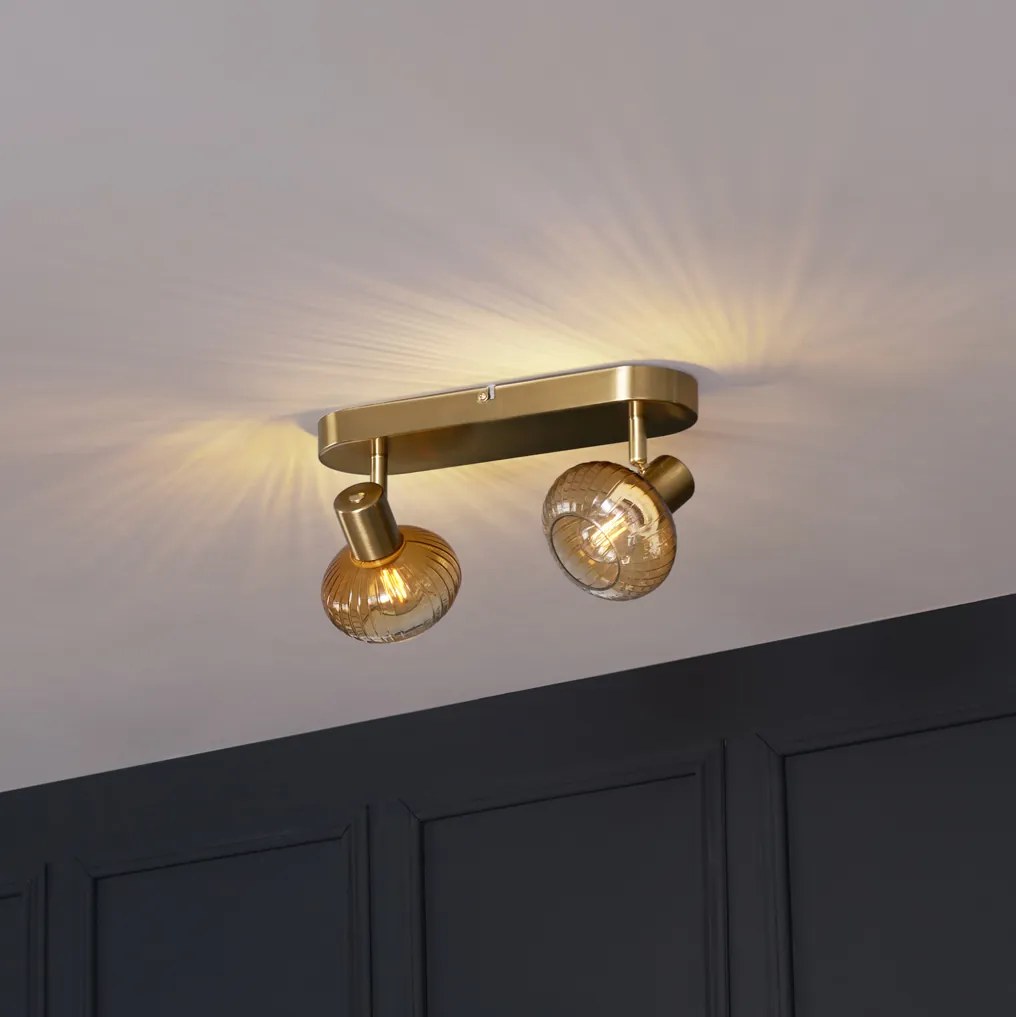 Candeeiro de teto redondo dourado com vidro âmbar 2 luzes - Teddy